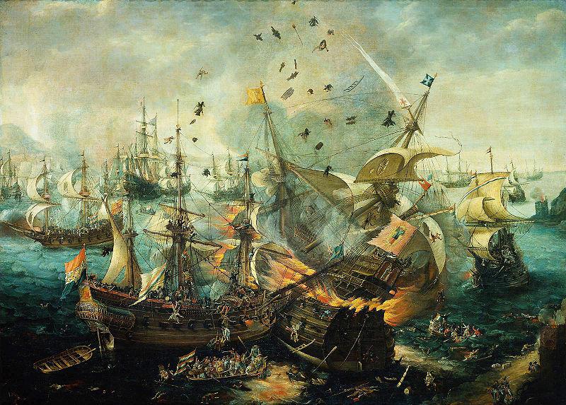 WIERINGEN, Cornelis Claesz van explosion of the Spanish flagship during the Battle of Gibraltar Sweden oil painting art